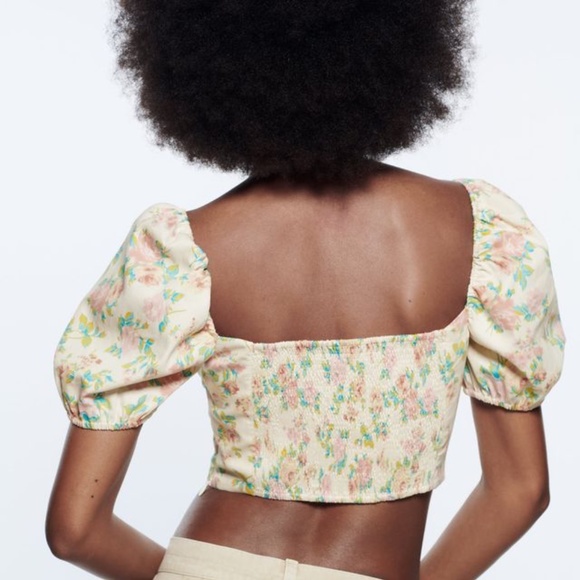 ZARA Floral Puff Sleeves Top - Picture 8 of 12